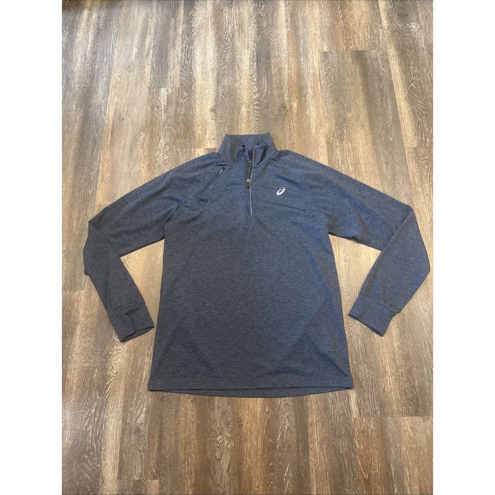 ASICS Men's XL 1/4 Zip Running Pullover Shirt Blue Stretch Pocket MR2945